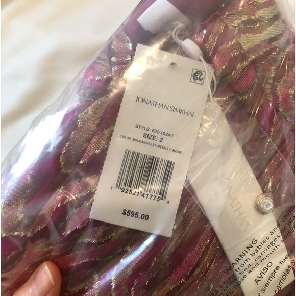 NWT Jonathan Simkhai Halen Ruched Metallic fil coupé silk-blend moire Dress - Picture 10 of 12